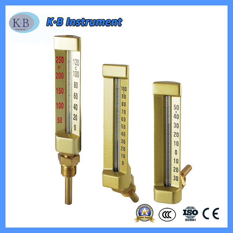 Wholesale Factory Price Custom Made Industrial Thermometer V-Line Vline V Line Thermometer Angle Straight Brass Golden Finish Glass Thermometer